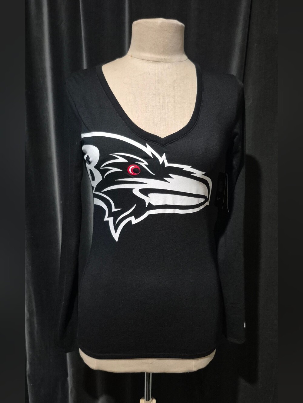 NFL Black V-Neck Long Sleeve Top with White Raven Logo (Box C)